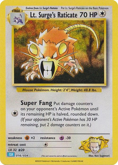 Carte Pokémon: Lt. Surge's Raticate [Rattatac de Major Bob]