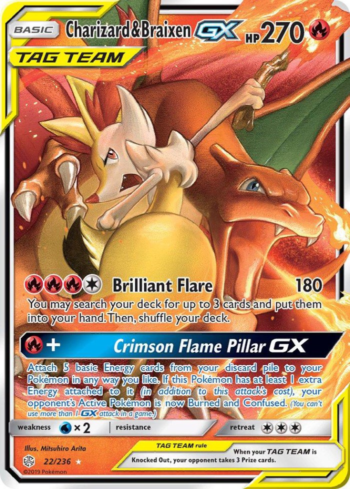 Carte Pokémon: Charizard & Braixen GX [Dracaufeu et Roussil GX]