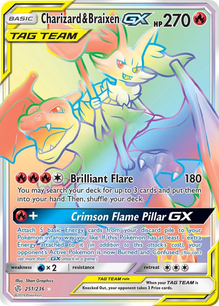 Carte Pokémon: Charizard & Braixen GX [Dracaufeu et Roussil GX]