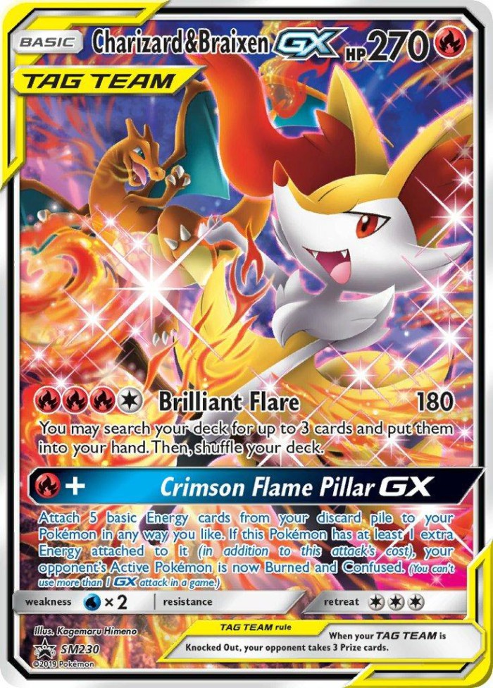 Carte Pokémon: Charizard & Braixen GX [Dracaufeu et Roussil GX]