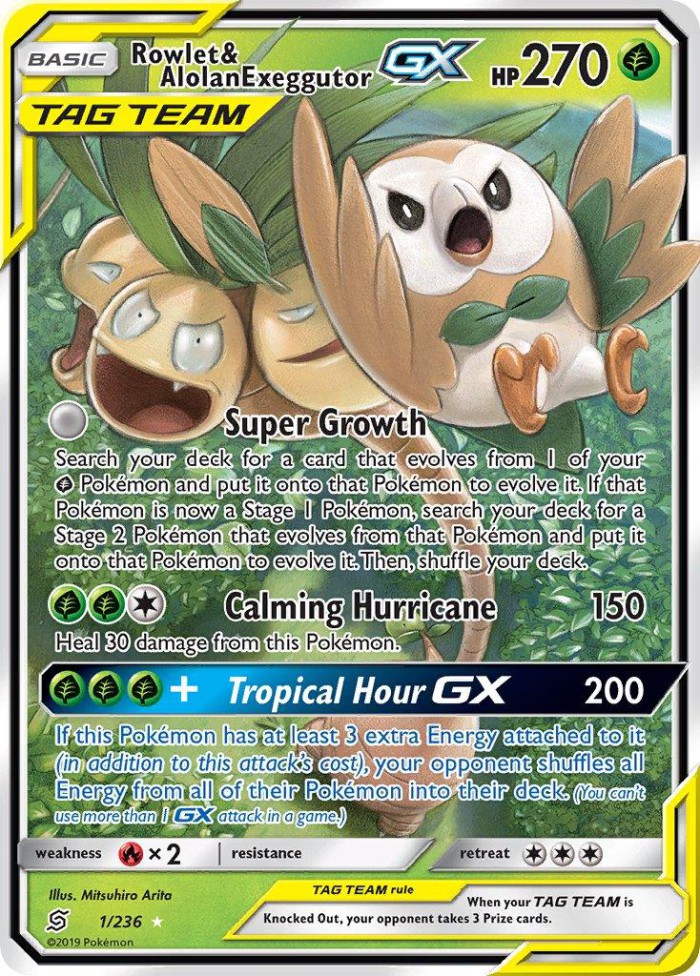 Carte Pokémon: Rowlet & Alolan Exeggutor GX [Brindibou et Noadkoko d'Alola GX]