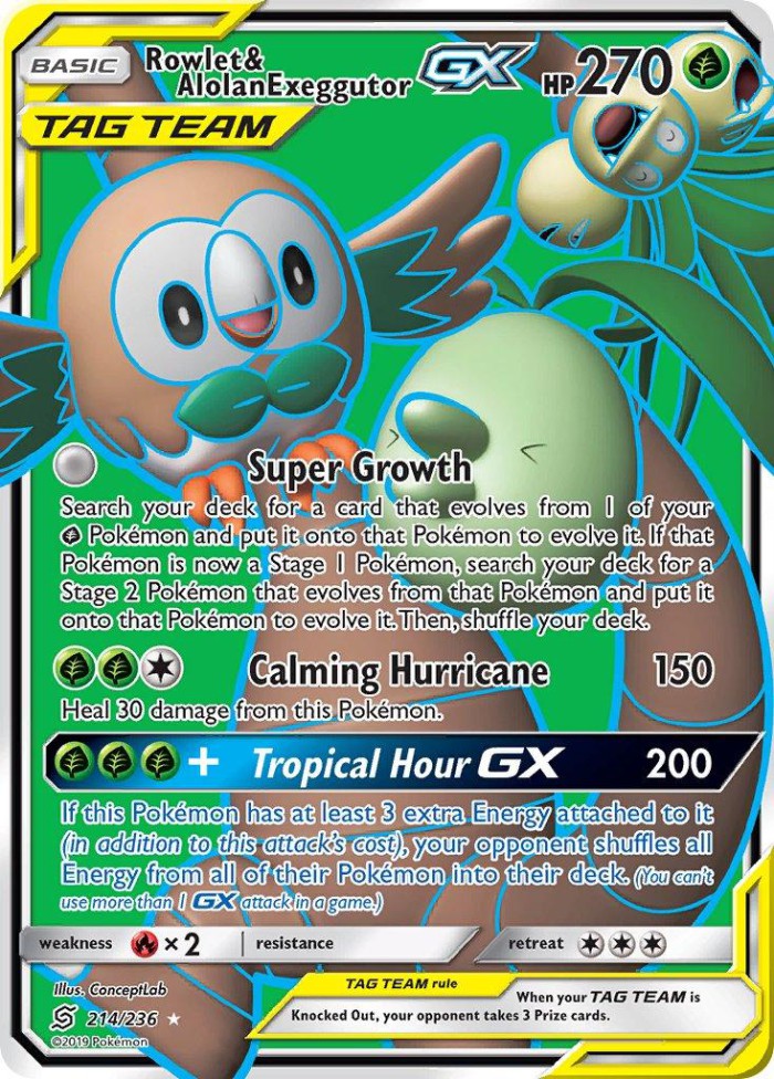 Carte Pokémon: Rowlet & Alolan Exeggutor GX [Brindibou et Noadkoko d'Alola GX]