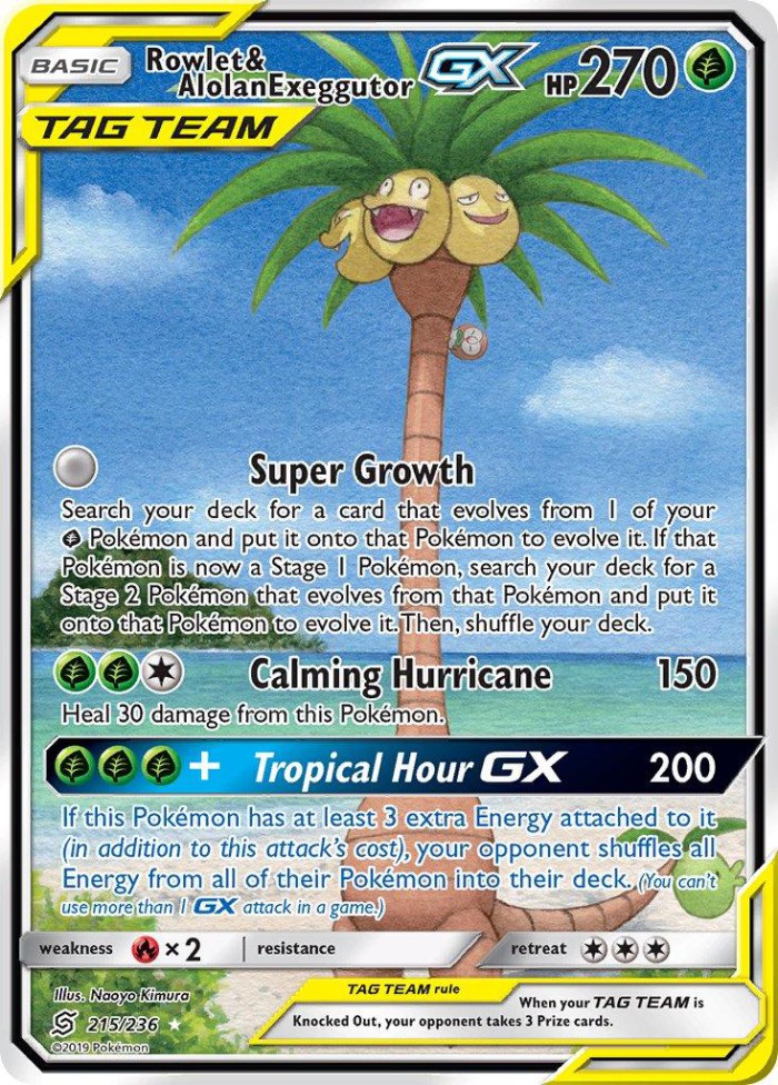 Carte Pokémon: Rowlet & Alolan Exeggutor GX [Brindibou et Noadkoko d'Alola GX]