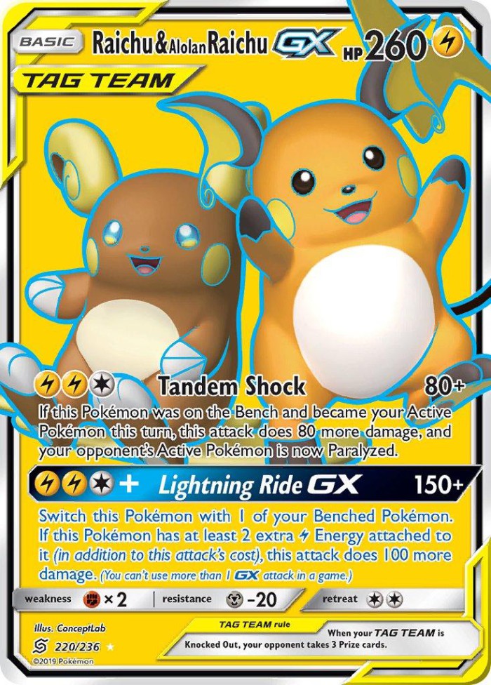 Carte Pokémon: Raichu & Alolan Raichu GX [Raichu et Raichu d'Alola GX]