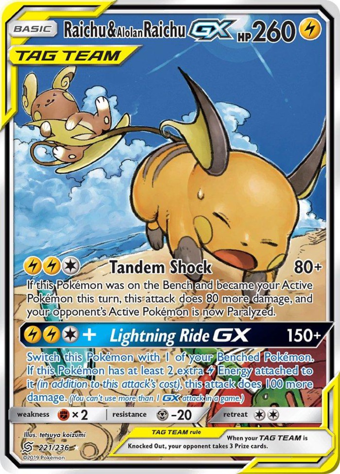 Carte Pokémon: Raichu & Alolan Raichu GX [Raichu et Raichu d'Alola GX]