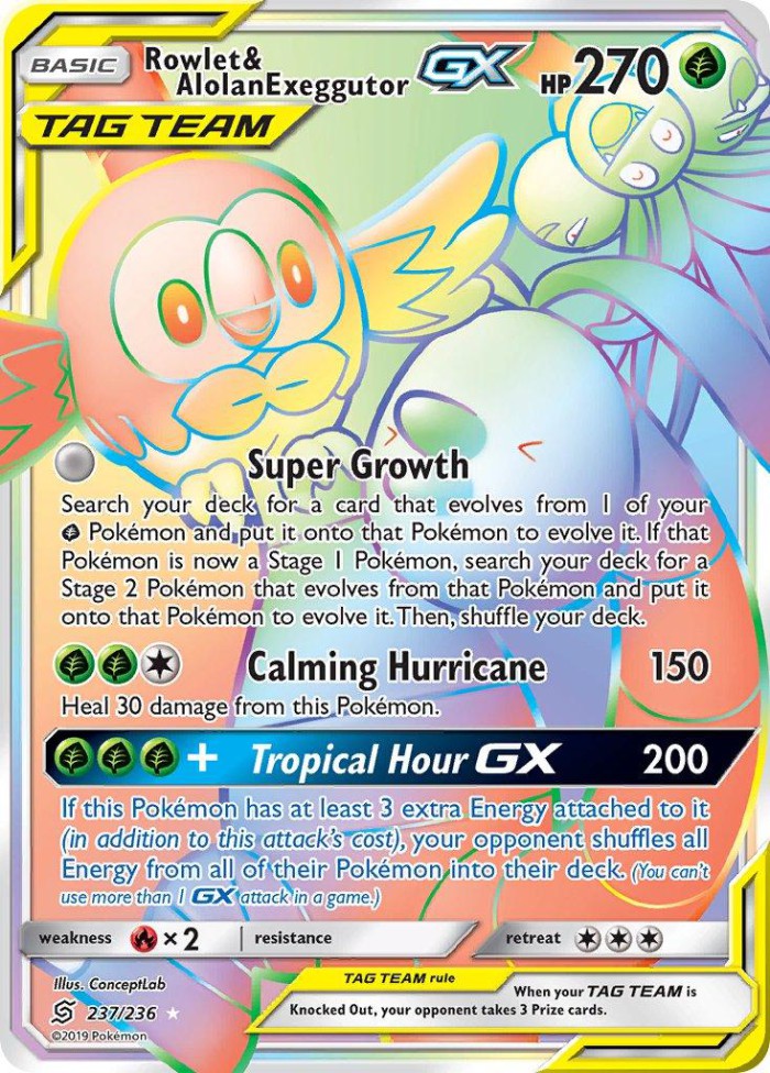 Carte Pokémon: Rowlet & Alolan Exeggutor GX [Brindibou et Noadkoko d'Alola GX]