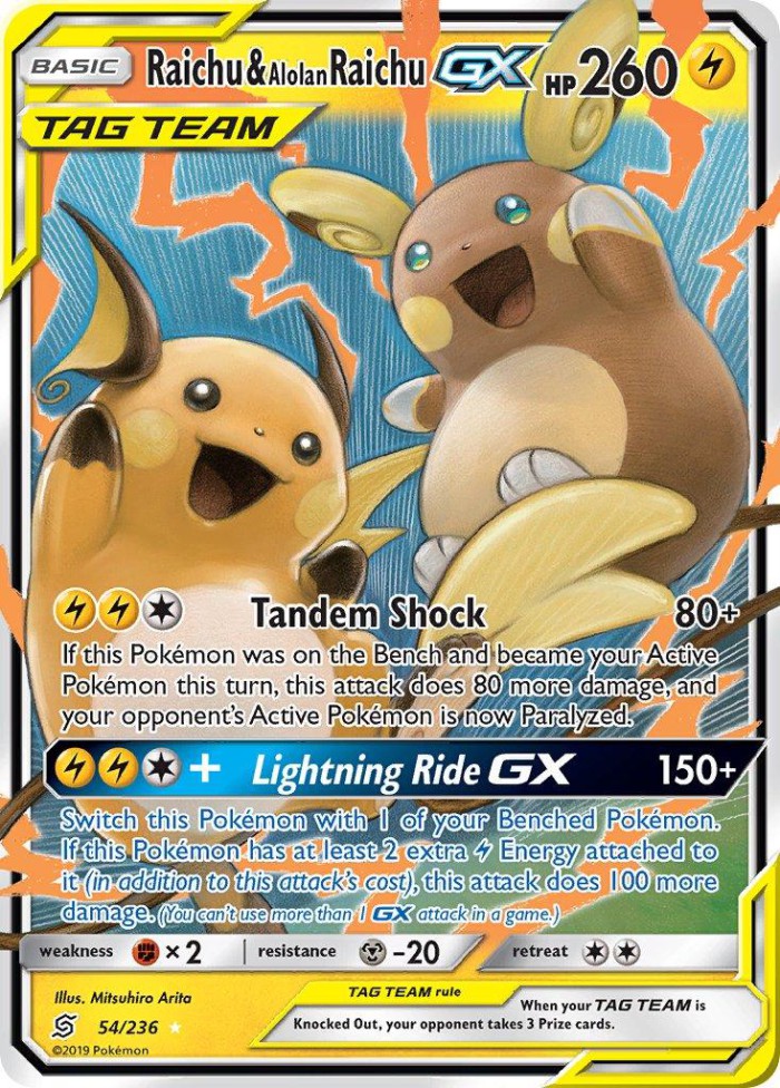 Carte Pokémon: Raichu & Alolan Raichu GX [Raichu et Raichu d'Alola GX]