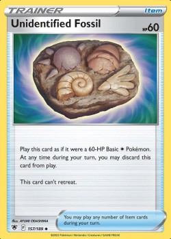 Carte Pokémon: Unidentified Fossil